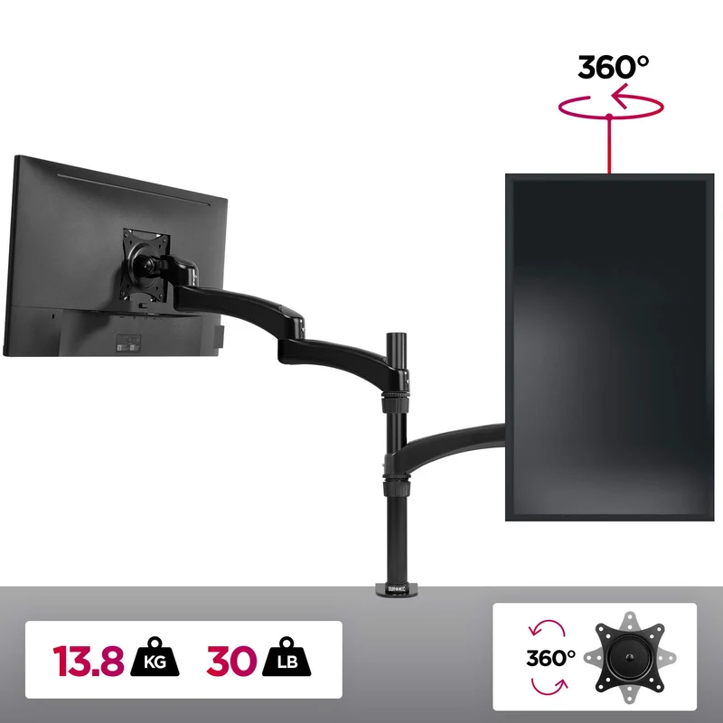 Duronic DM451X3 Support d'écran PC à Pince pour Bureau | Passe câble Inclus | Hauteur Ajustable | Rotatif/Inclinable/Pivotable | Compatibilité avec Moniteur VESA 75/100 | Aluminium | 2 Extensions