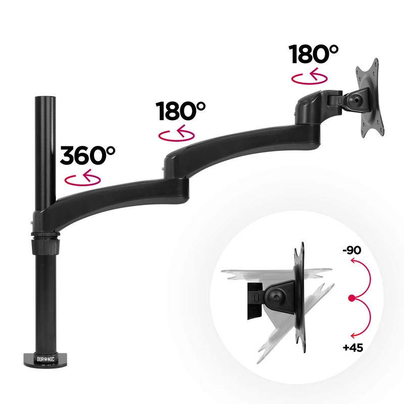 Duronic DM451X3 Support d'écran PC à Pince pour Bureau | Passe câble Inclus | Hauteur Ajustable | Rotatif/Inclinable/Pivotable | Compatibilité avec Moniteur VESA 75/100 | Aluminium | 2 Extensions