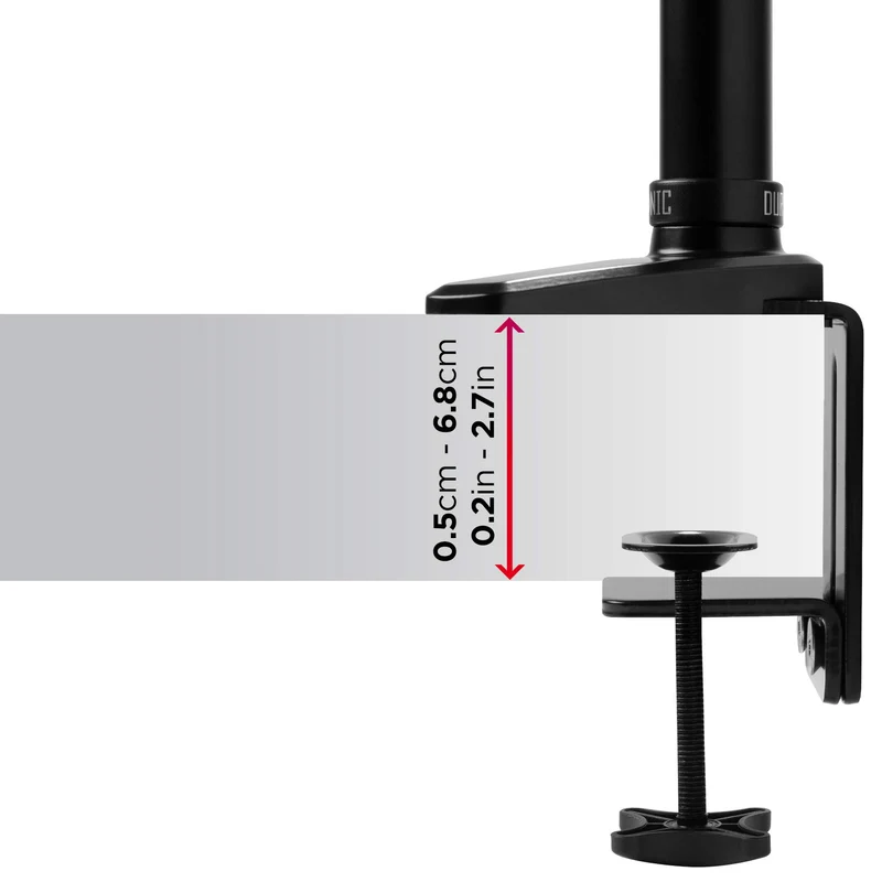 Duronic DM551X1 Support d'écran PC à Pince pour Bureau | Mécanisme à Ressort | Ajustements à la volée | Hauteur Ajustable | Compatibilité avec Moniteur VESA 75/100 | Potence et Bras en Aluminium