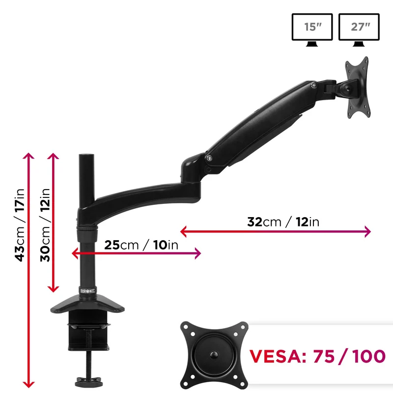 Duronic DM551X2 Support d'écran PC à Pince pour Bureau | Mécanisme à Ressort | Ajustements à la volée | Hauteur Ajustable | Compatibilité avec Moniteur VESA 75/100 | en Aluminium | 1 Extension