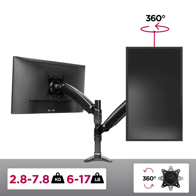 Duronic DM551X2 Support d'écran PC à Pince pour Bureau | Mécanisme à Ressort | Ajustements à la volée | Hauteur Ajustable | Compatibilité avec Moniteur VESA 75/100 | en Aluminium | 1 Extension