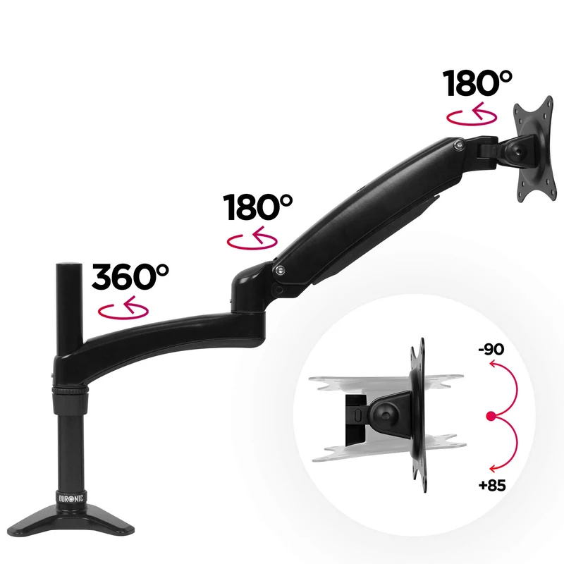 Duronic DM551X2 Support d'écran PC à Pince pour Bureau | Mécanisme à Ressort | Ajustements à la volée | Hauteur Ajustable | Compatibilité avec Moniteur VESA 75/100 | en Aluminium | 1 Extension