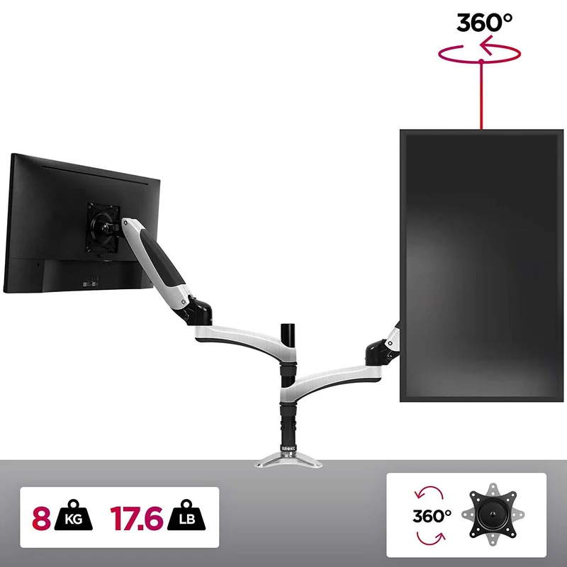 Duronic DM651X2 Support d'écran PC à Pince pour Bureau | Mécanisme à gaz | Ajustement à la volée | Hauteur Ajustable | Compatibilité avec moniteurs VESA 75/100 | 1 Extension | Revêtement en Chrome