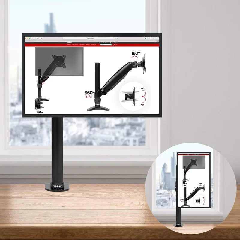 Duronic DM451X1 Support d'écran PC à Pince pour Bureau | Gestion des câbles intégrés au Bras | Rotatif/Inclinable/Pivotable | Compatibilité Universelle avec Moniteur VESA 75/100 | Aluminium