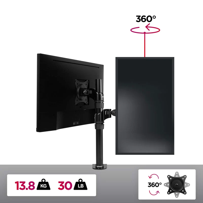 Duronic DM451X1 Support d'écran PC à Pince pour Bureau | Gestion des câbles intégrés au Bras | Rotatif/Inclinable/Pivotable | Compatibilité Universelle avec Moniteur VESA 75/100 | Aluminium