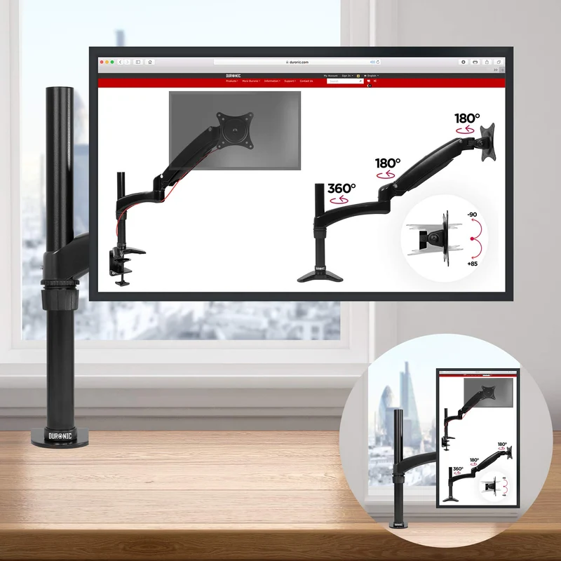 Duronic DM451X2 Support écran PC à pince pour bureau | Passe câble inclus | Hauteur ajustable | Rotatif / Inclinable / Pivotable | Compatibilité universelle avec moniteur VESA 75/100 | Aluminium