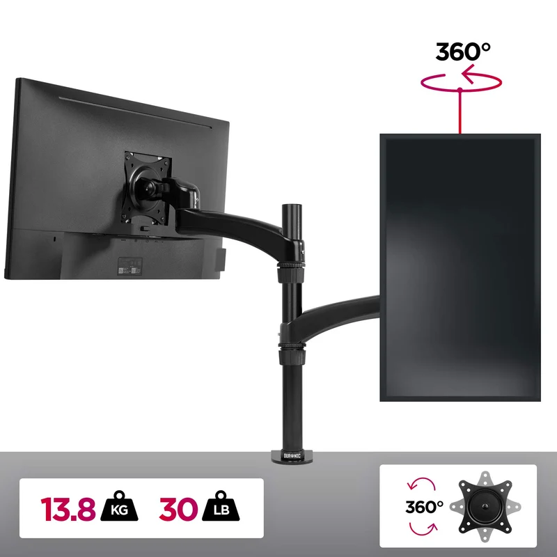 Duronic DM451X2 Support écran PC à pince pour bureau | Passe câble inclus | Hauteur ajustable | Rotatif / Inclinable / Pivotable | Compatibilité universelle avec moniteur VESA 75/100 | Aluminium