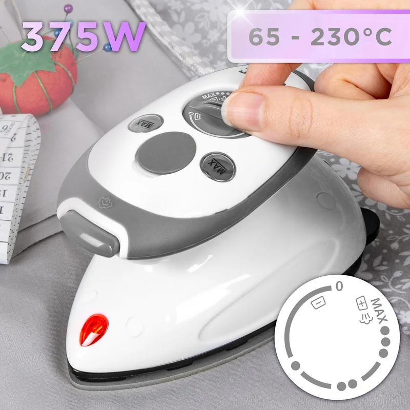Duronic SI2 WE Fer à repasser à vapeur de voyage 375W Léger et compact 762g Semelle antiadhésive Réservoir de 50 ml Avec brosse et pochette de transport