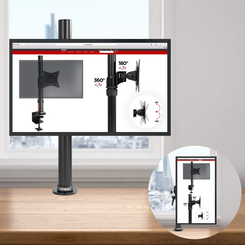 Duronic DM351X1 Support écran PC à pince pour bureau | Hauteur ajustable | Rotatif / Inclinable / Pivotable | Compatibilité universelle avec moniteur VESA 75/100 | Potence et bras en aluminium