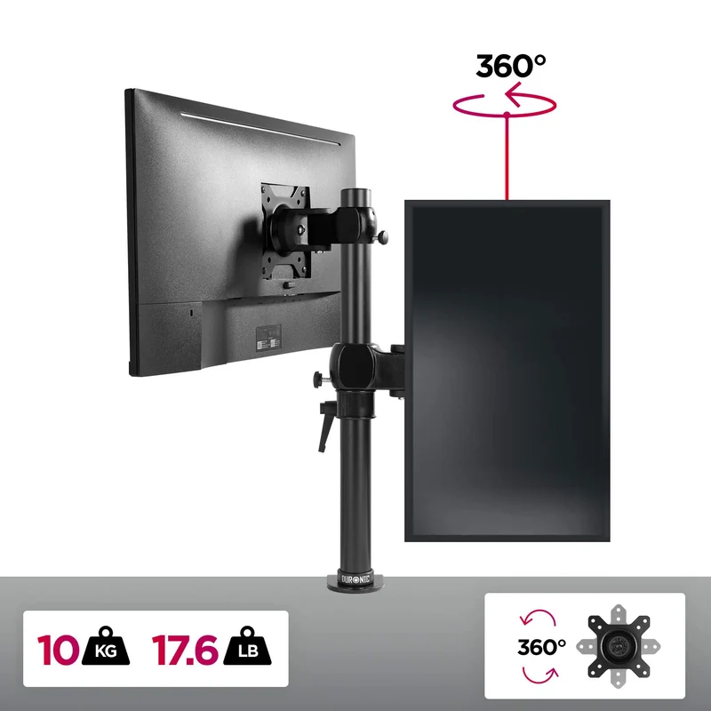 Duronic DM351X1 Support écran PC à pince pour bureau | Hauteur ajustable | Rotatif / Inclinable / Pivotable | Compatibilité universelle avec moniteur VESA 75/100 | Potence et bras en aluminium