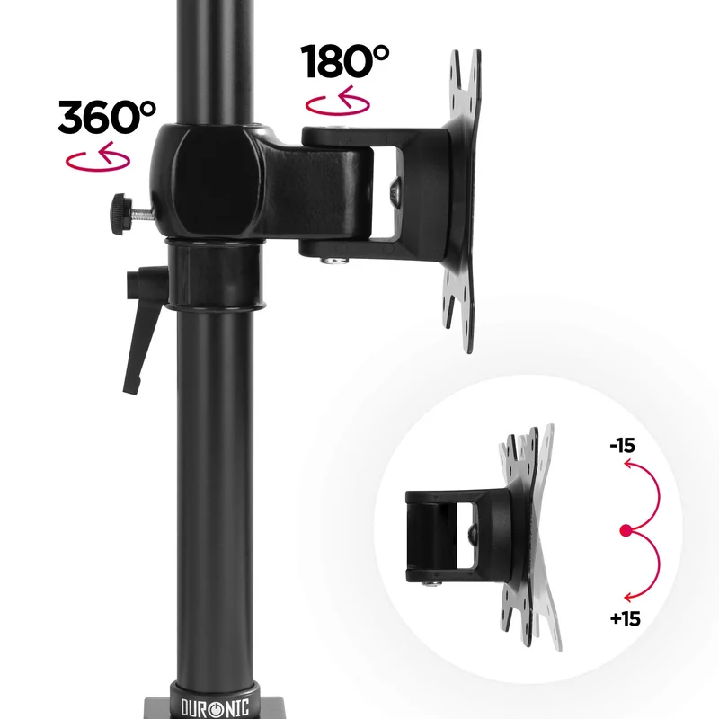 Duronic DM351X1 Support écran PC à pince pour bureau | Hauteur ajustable | Rotatif / Inclinable / Pivotable | Compatibilité universelle avec moniteur VESA 75/100 | Potence et bras en aluminium