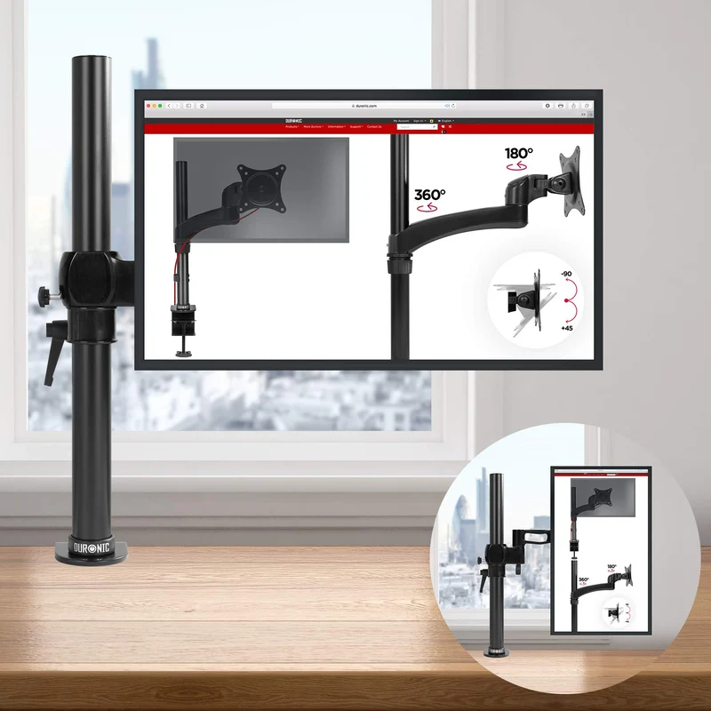 Duronic DM351X2 Support écran PC à Pince pour Bureau | Hauteur Ajustable | Rotatif/Inclinable/Pivotable | Compatibilité Universelle avec Moniteur VESA 75/100 | 1 Extension | Aluminium