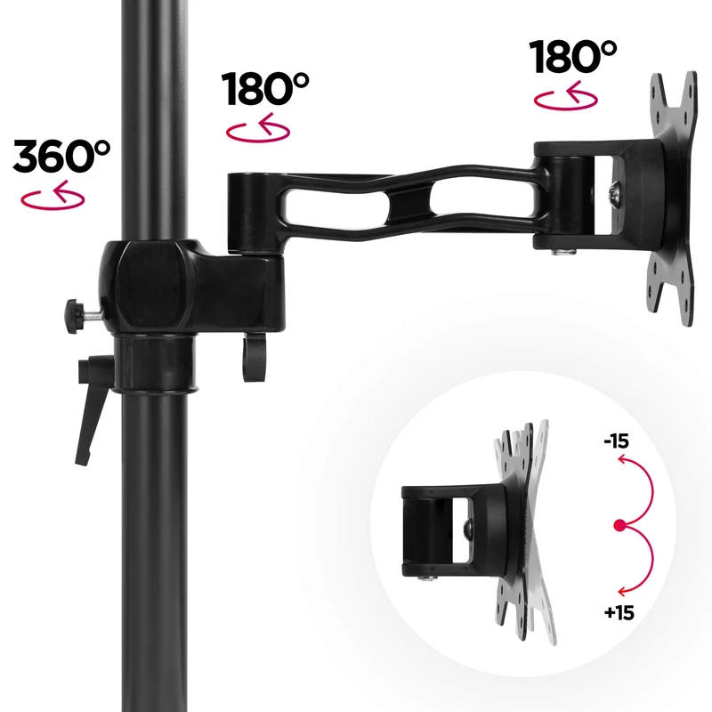 Duronic DM351X2 Support écran PC à Pince pour Bureau | Hauteur Ajustable | Rotatif/Inclinable/Pivotable | Compatibilité Universelle avec Moniteur VESA 75/100 | 1 Extension | Aluminium