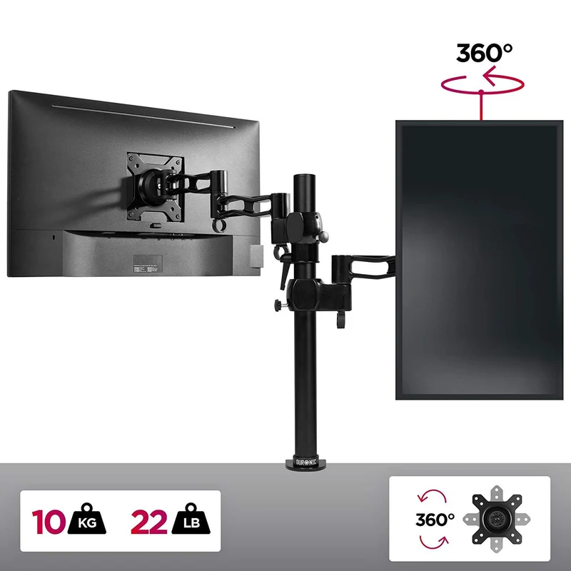 Duronic DM351X3 BK Support d'écran à Pince pour Bureau Noir - Hauteur Ajustable - Rotatif/Inclinable/Pivotable - Compatible avec Moniteur d'Ordinateur LCD/LED VESA 75/100 - 2 Extensions