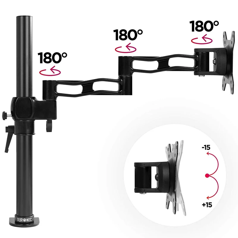 Duronic DM351X3 BK Support d'écran à Pince pour Bureau Noir - Hauteur Ajustable - Rotatif/Inclinable/Pivotable - Compatible avec Moniteur d'Ordinateur LCD/LED VESA 75/100 - 2 Extensions