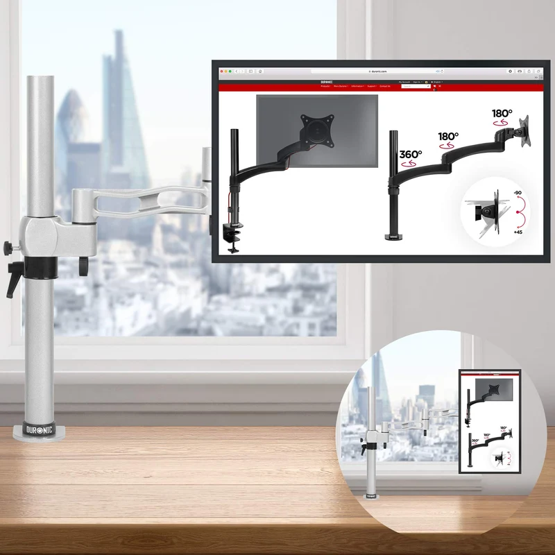 Duronic DM351X3 SR Support d'écran à Pince pour Bureau argenté | Hauteur Ajustable | Rotatif/Inclinable/Pivotable | Compatibilité Universelle avec Moniteur VESA 75/100 | 2 Extensions | Aluminium