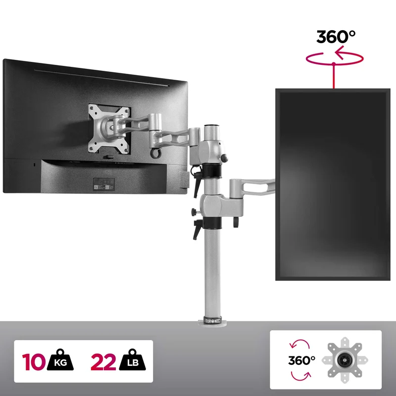 Duronic DM351X3 SR Support d'écran à Pince pour Bureau argenté | Hauteur Ajustable | Rotatif/Inclinable/Pivotable | Compatibilité Universelle avec Moniteur VESA 75/100 | 2 Extensions | Aluminium