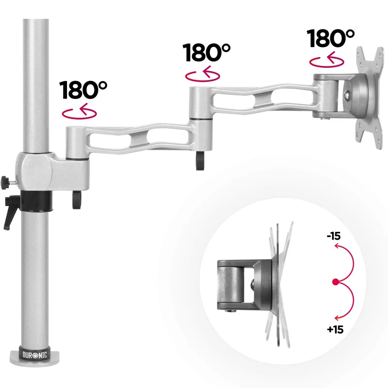 Duronic DM351X3 SR Support d'écran à Pince pour Bureau argenté | Hauteur Ajustable | Rotatif/Inclinable/Pivotable | Compatibilité Universelle avec Moniteur VESA 75/100 | 2 Extensions | Aluminium