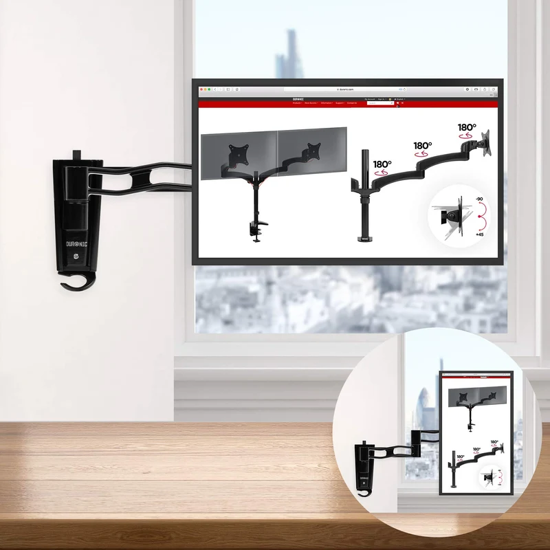 Duronic DM35W1X3 Support Mural pour écran de PC | Hauteur Ajustable | Inclinable/Rotatif | Compatibilité Universelle avec Moniteur VESA 75/100 | 1 Extension | Passe câble | Installation au Mur