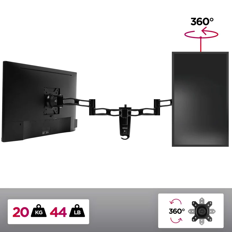 Duronic DM35W1X3 Support Mural pour écran de PC | Hauteur Ajustable | Inclinable/Rotatif | Compatibilité Universelle avec Moniteur VESA 75/100 | 1 Extension | Passe câble | Installation au Mur