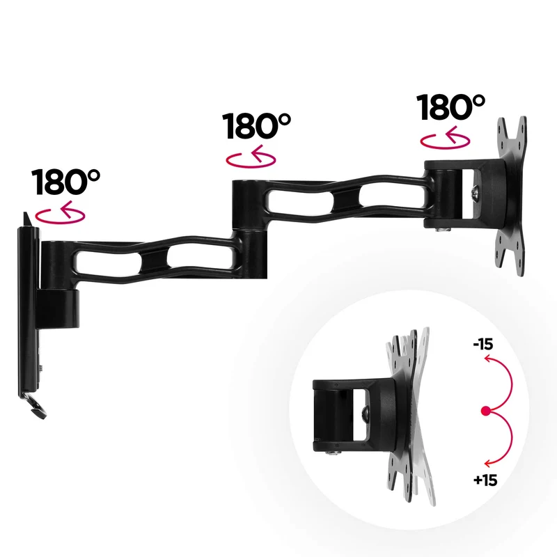 Duronic DM35W1X3 Support Mural pour écran de PC | Hauteur Ajustable | Inclinable/Rotatif | Compatibilité Universelle avec Moniteur VESA 75/100 | 1 Extension | Passe câble | Installation au Mur