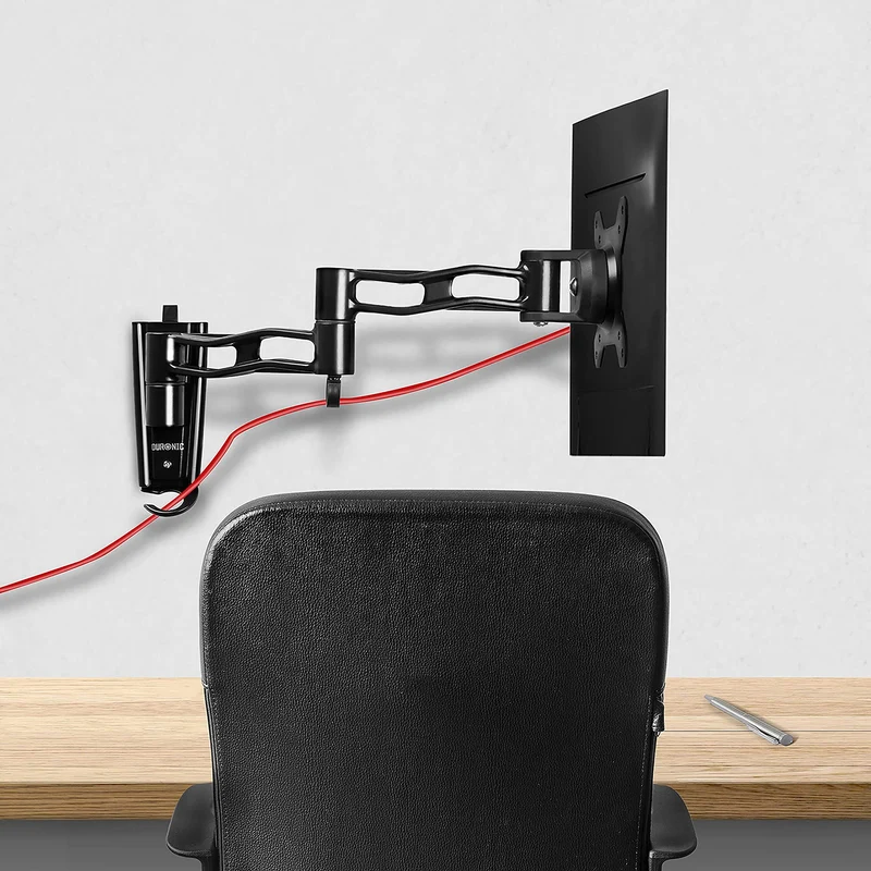 Duronic DM35W1X3 Support Mural pour écran de PC | Hauteur Ajustable | Inclinable/Rotatif | Compatibilité Universelle avec Moniteur VESA 75/100 | 1 Extension | Passe câble | Installation au Mur