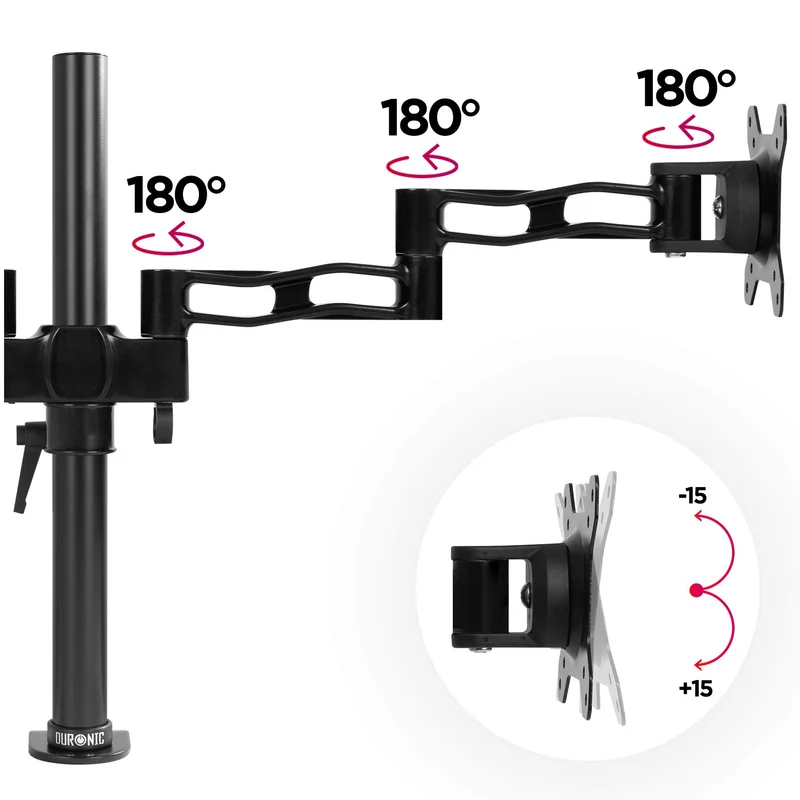 Duronic DM352 BK Support de 2 moniteurs à Pince pour Bureau - Hauteur Ajustable - Rotatif/Inclinable/Pivotable - Compatible avec moniteurs LCD/LED VESA 75/100 - Potence et Bras en Aluminium