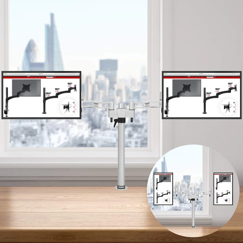Duronic DM352 SR Support 2 écrans à Pince pour Bureau argenté | Hauteur Ajustable | Rotatif/Inclinable/Pivotable | Compatibilité Universelle avec moniteurs VESA 75/100 | en Aluminium
