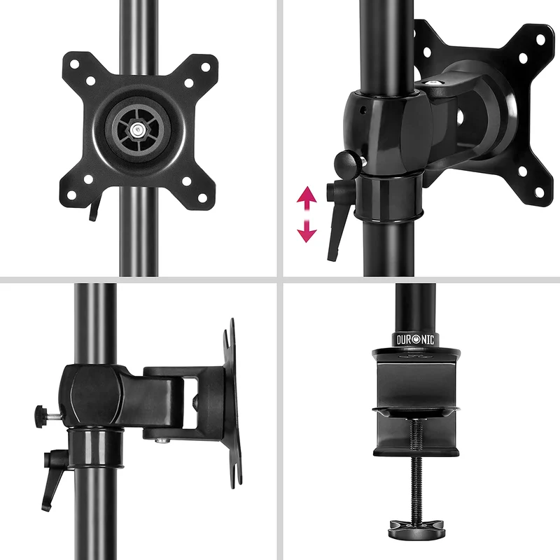 Duronic DM35V2X1 Support Vertical pour 2 écrans à Pince pour Bureau | Hauteur Ajustable | Inclinable/Pivotable | Compatibilité Universelle avec Moniteur VESA 75/100 | Aluminium | Passe câble Inclus
