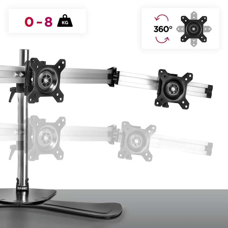 Duronic DM753 Support Triple 3 écrans de PC sur Socle | Hauteur Ajustable | Rotatif et Inclinable | Compatibilité avec Moniteur VESA 75/100 | Potence et Bras en Aluminium | Passe câble Inclus