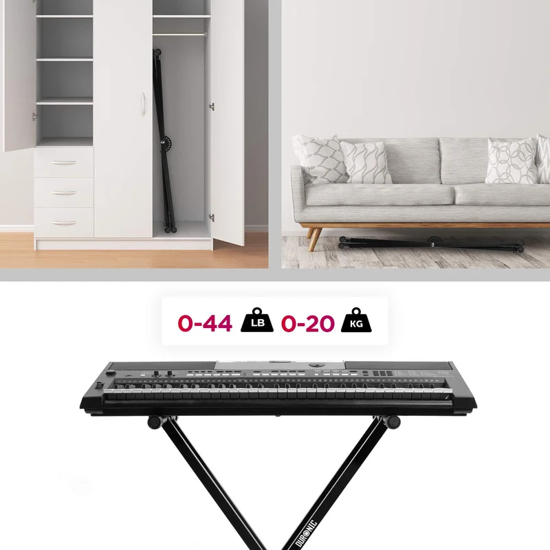 Duronic KS2B Support pour synthétiseur Clavier avec vis et Sangles de Fixation Hauteur réglable Léger Supporte 30 kg