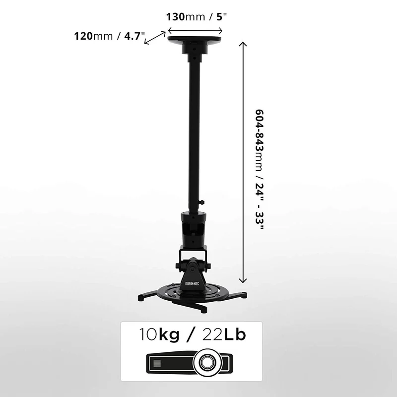 Duronic PB02XL Support pour Vidéoprojecteur Plafond Rotatif 360° Inclinable 180° Pivotant 180° Charge maximale de 10 kg Bras Extensible Idéal pour Home Cinema présentations conférences