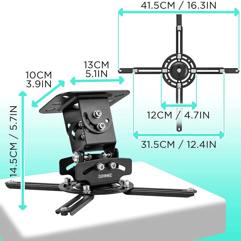 Duronic PB03XB Support pour Vidéoprojecteur Plafond Rotatif 360° Inclinable 30° Pivotant 20° Charge maximale de 13,6 kg Idéal pour Home Cinema présentations conférences