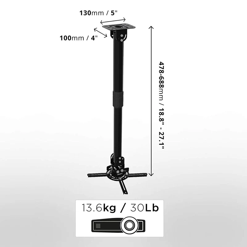 Duronic PB04XL Support pour Vidéoprojecteur Plafond Rotatif 360° Inclinable 30° et Pivotable 20° Charge maximale de 13,6 kg Bras Extensible Idéal pour Home Cinema présentations conférences