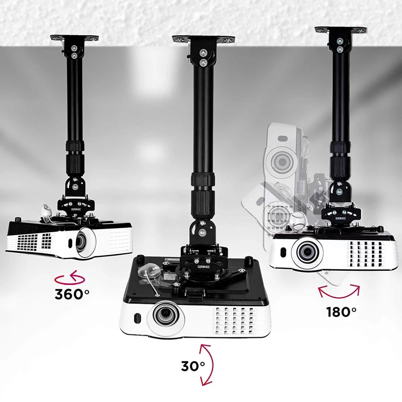 Duronic PB04XL Support pour Vidéoprojecteur Plafond Rotatif 360° Inclinable 30° et Pivotable 20° Charge maximale de 13,6 kg Bras Extensible Idéal pour Home Cinema présentations conférences