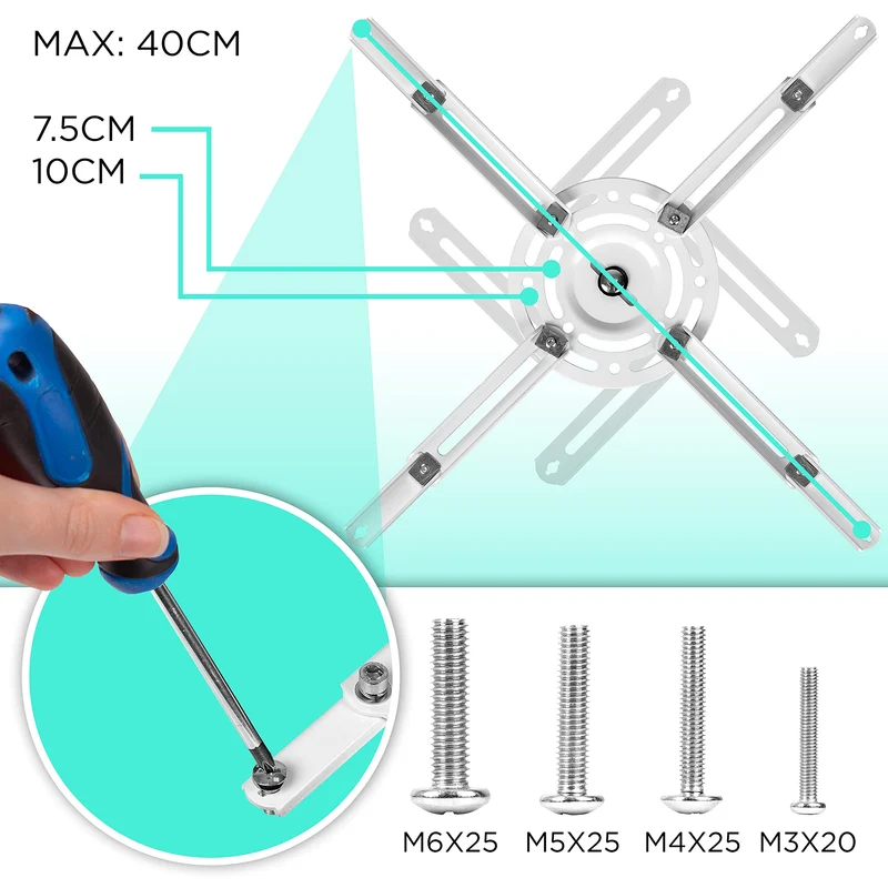 Duronic PB05XB Support pour Vidéoprojecteur Plafond Rotatif 360° Inclinable 30° et Pivotable 20° Charge maximale 13,6 kg Idéal pour Home Cinema présentations conférences