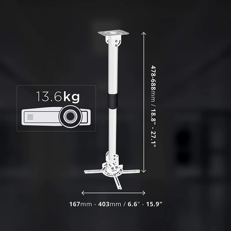 Duronic PB06XL Support pour Vidéoprojecteur Plafond Rotatif 360° Inclinable 30° et Pivotable 20° Charge maximale 13,6 kg Idéal pour Home Cinema présentations conférences