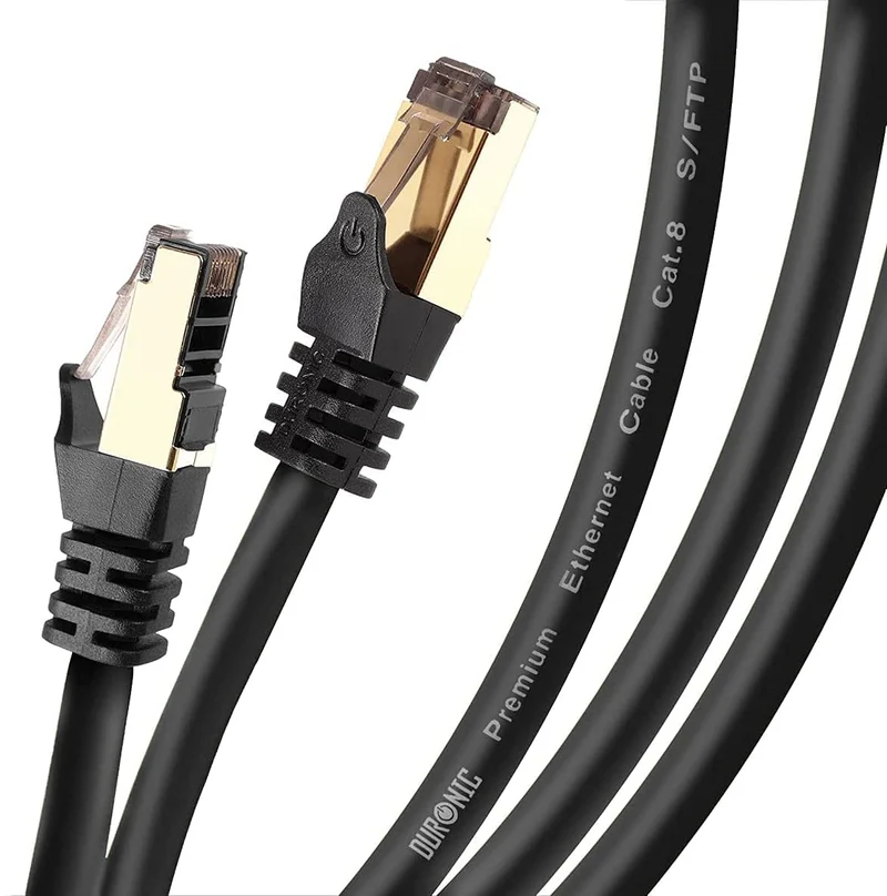 Duronic Câble Ethernet CAT8 BK 1M 2Ghz 2000MHz Vitesse 40Gbps S/FTP Câbles réseaux LAN internet network RJ45 blindés Haute Bande passante et transmission des données rapides Connecteurs or