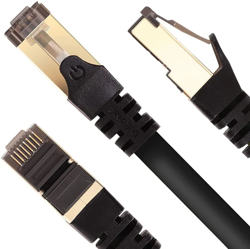 Duronic Câble Ethernet CAT8 BK 1,5M 2Ghz 2000MHz Vitesse 40Gbps S/FTP Câbles réseaux LAN internet network RJ45 blindés Haute Bande passante et transmission des données rapides Connecteurs or