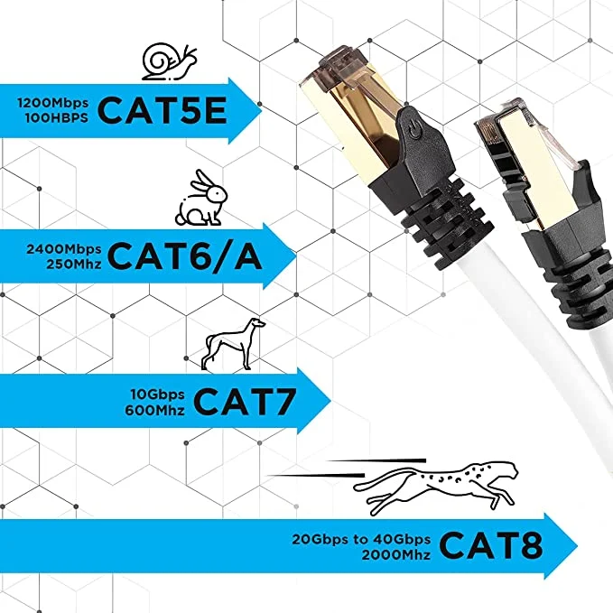 Duronic Câble Ethernet CAT8 WE 5M 2Ghz 2000MHz Vitesse 40Gbps S/FTP Câbles réseaux LAN internet network RJ45 blindés Haute Bande passante et transmission des données rapides Connecteurs or