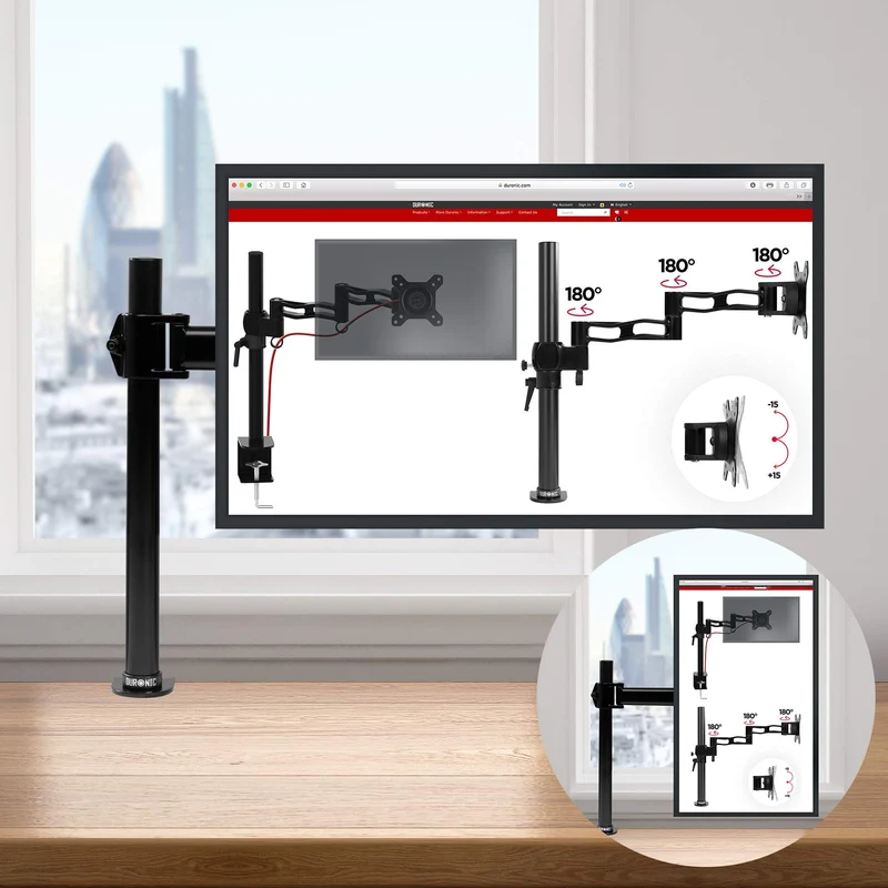 Duronic DM251X3 BK Support d'écran à Pince pour Bureau - Hauteur Ajustable - Rotatif/Inclinable/Pivotable-Compatibilité Universelle avec Moniteur d'Ordinateur LCD/LED VESA 75/100-2 Extensions