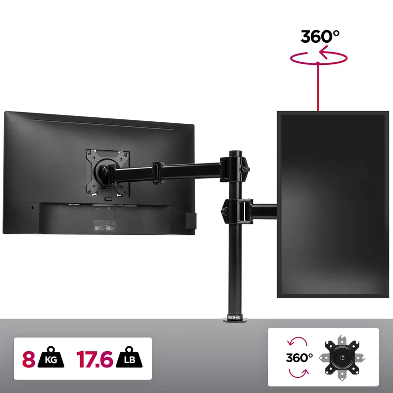 Duronic DM251X3 BK Support d'écran à Pince pour Bureau - Hauteur Ajustable - Rotatif/Inclinable/Pivotable-Compatibilité Universelle avec Moniteur d'Ordinateur LCD/LED VESA 75/100-2 Extensions