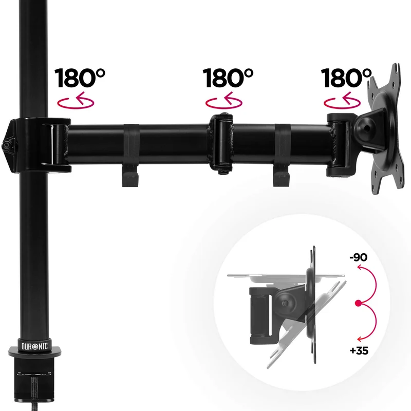 Duronic DM251X3 BK Support d'écran à Pince pour Bureau - Hauteur Ajustable - Rotatif/Inclinable/Pivotable-Compatibilité Universelle avec Moniteur d'Ordinateur LCD/LED VESA 75/100-2 Extensions
