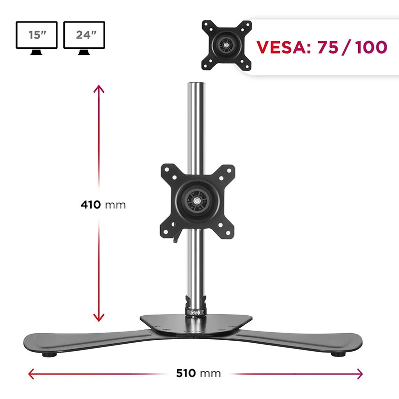Duronic DM751 Support d'Ecran de PC sur Socle pour Bureau | Hauteur Ajustable | Rotatif et Inclinable | Compatibilité avec Moniteurs VESA 75/100 | Potence et Bras en Aluminium | Socle Inclus