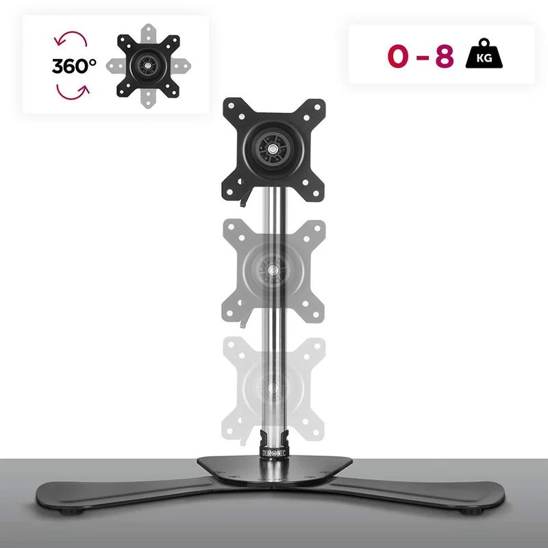 Duronic DM751 Support d'Ecran de PC sur Socle pour Bureau | Hauteur Ajustable | Rotatif et Inclinable | Compatibilité avec Moniteurs VESA 75/100 | Potence et Bras en Aluminium | Socle Inclus
