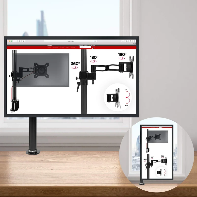 Duronic DM251X2 Support d'écran à Pince pour Bureau | Hauteur Ajustable | Rotatif/Inclinable/Pivotable | Compatibilité Universelle avec Moniteur d'Ordinateur VESA 75/100 | Potence et Bras en Acier