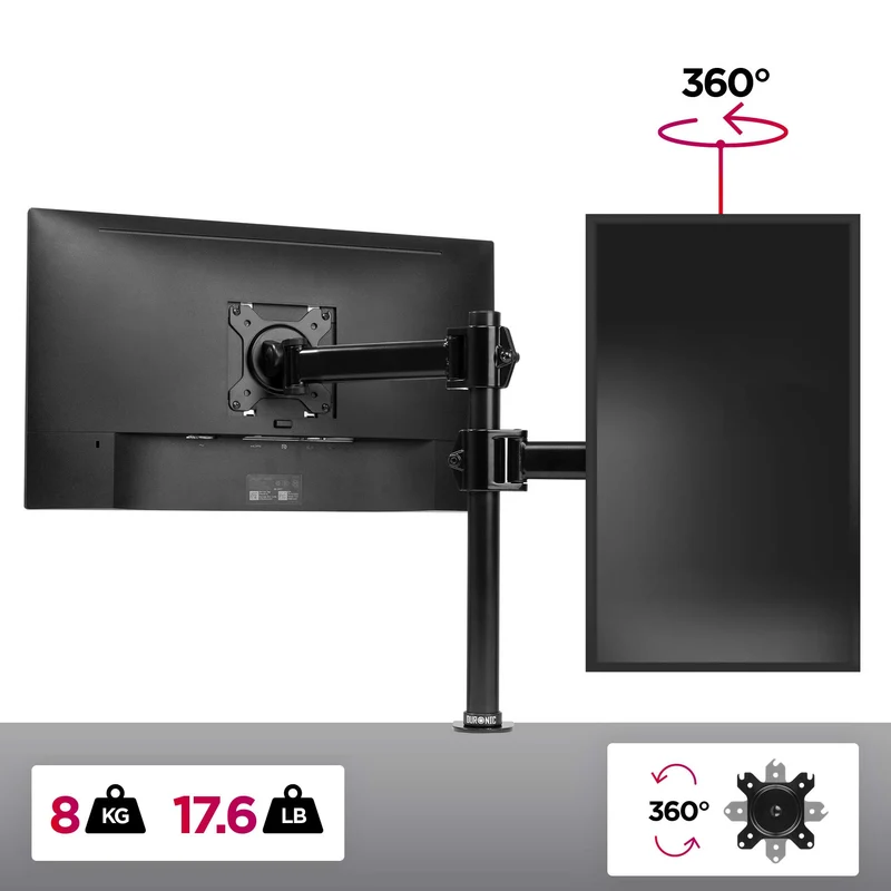 Duronic DM251X2 Support d'écran à Pince pour Bureau | Hauteur Ajustable | Rotatif/Inclinable/Pivotable | Compatibilité Universelle avec Moniteur d'Ordinateur VESA 75/100 | Potence et Bras en Acier