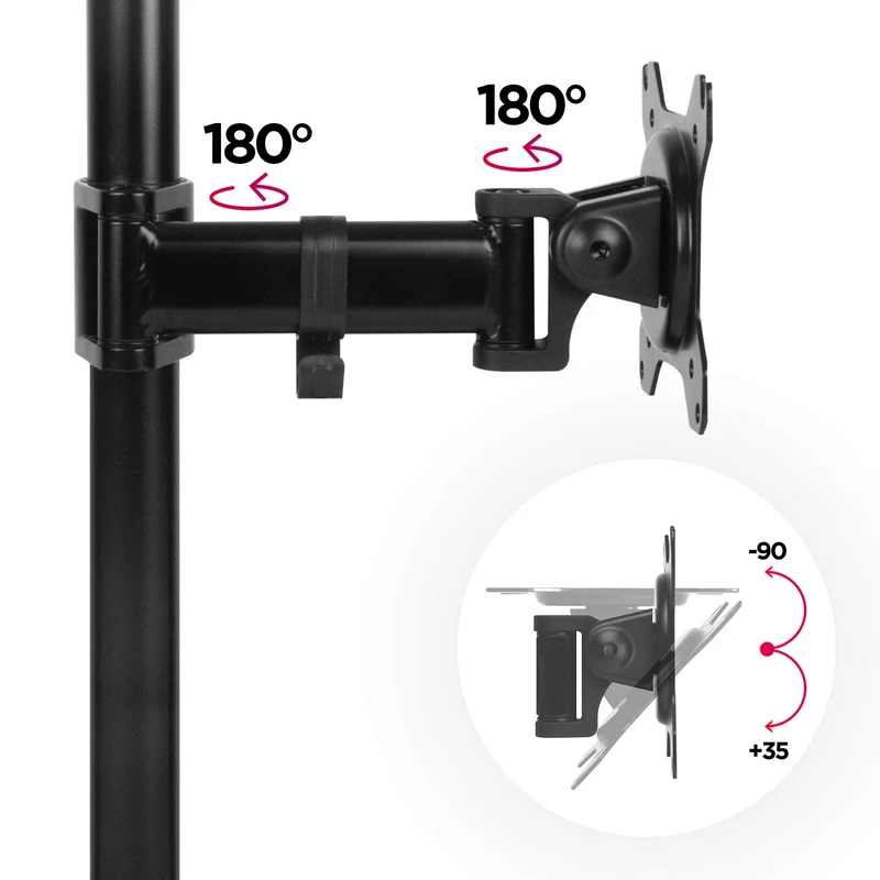 Duronic DM251X2 Support d'écran à Pince pour Bureau | Hauteur Ajustable | Rotatif/Inclinable/Pivotable | Compatibilité Universelle avec Moniteur d'Ordinateur VESA 75/100 | Potence et Bras en Acier