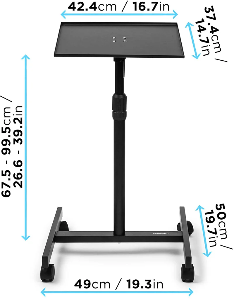 Duronic WPS20 Support pour projecteur Ordinateur Portable Table multiusage à roulettes Hauteur Ajustable 67-99 cm Manuel Capacité 10 kg Bords sécurisés et Sangle de sécurité