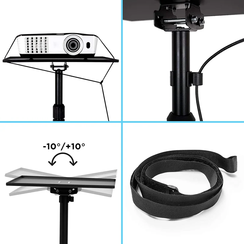 Duronic WPS20 Support pour projecteur Ordinateur Portable Table multiusage à roulettes Hauteur Ajustable 67-99 cm Manuel Capacité 10 kg Bords sécurisés et Sangle de sécurité